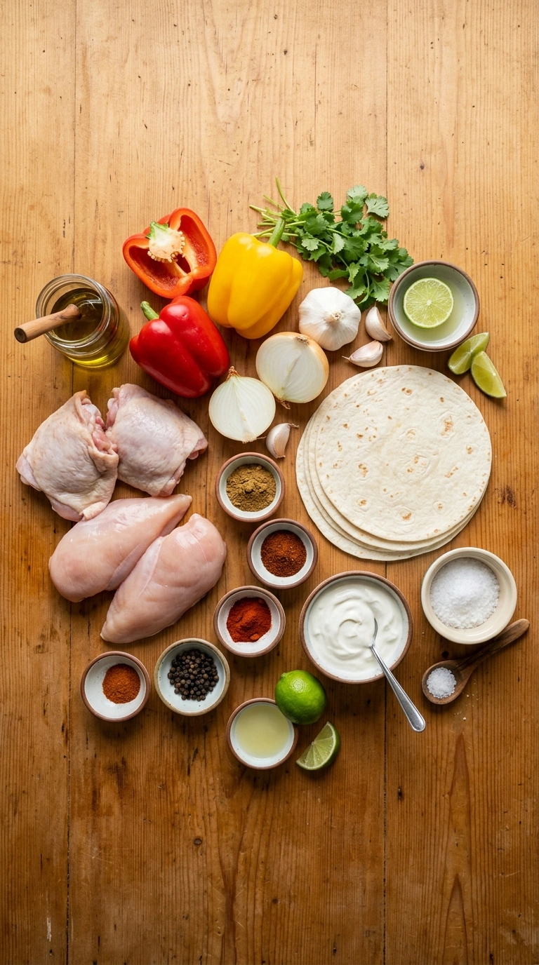 Ingredients for golden 30 min sheet pan chicken fajitas