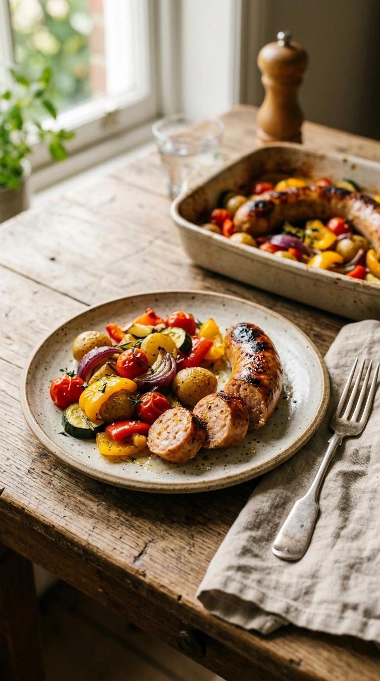 golden 30 min sheet pan chicken sausage veggies ready to serve