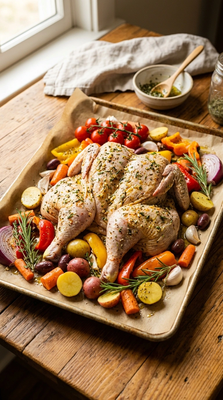Cooking instructions for golden 30 min sheet pan greek chicken