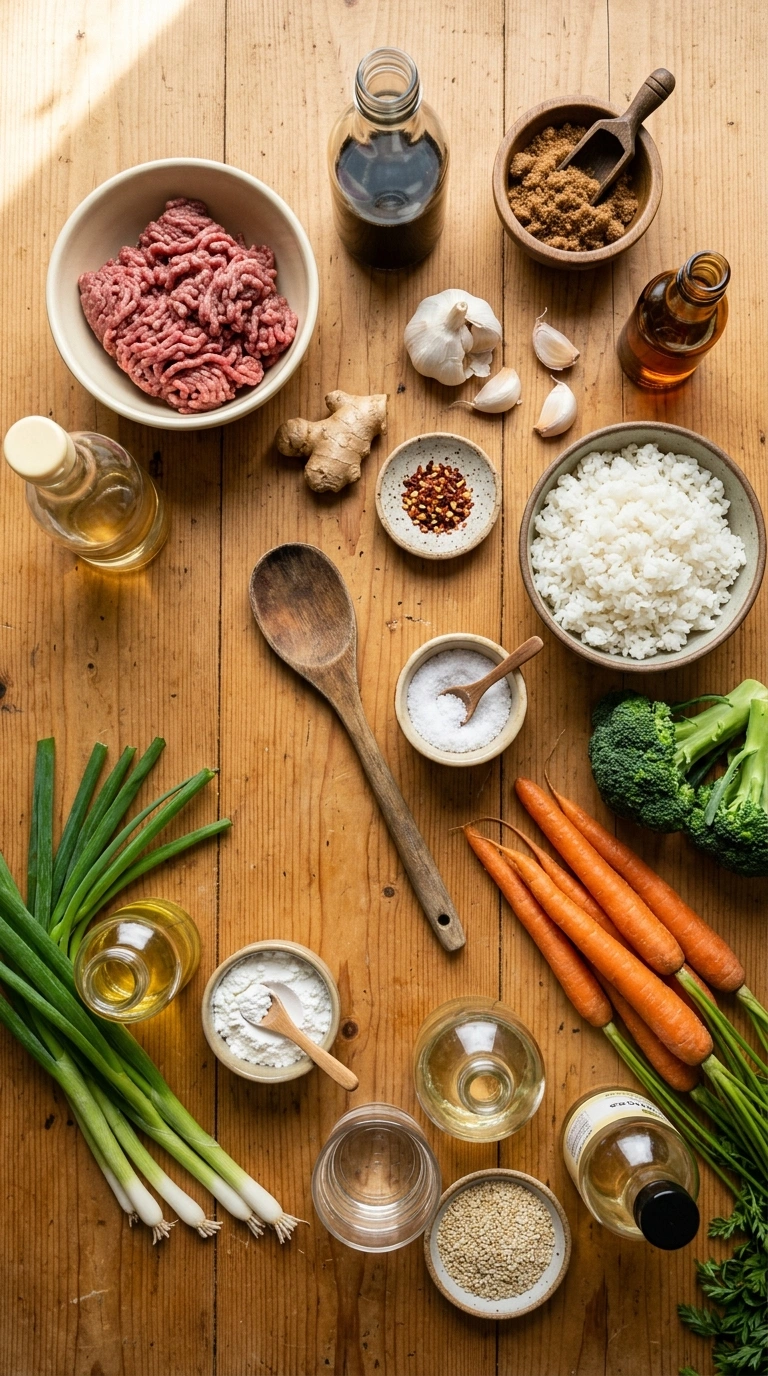 Ingredients for golden 30 min korean beef bowl
