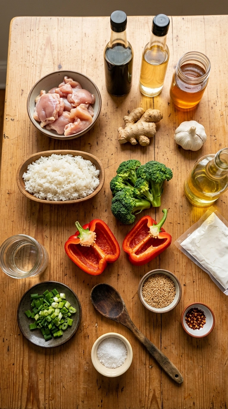 Ingredients for golden 30 min teriyaki chicken bowl