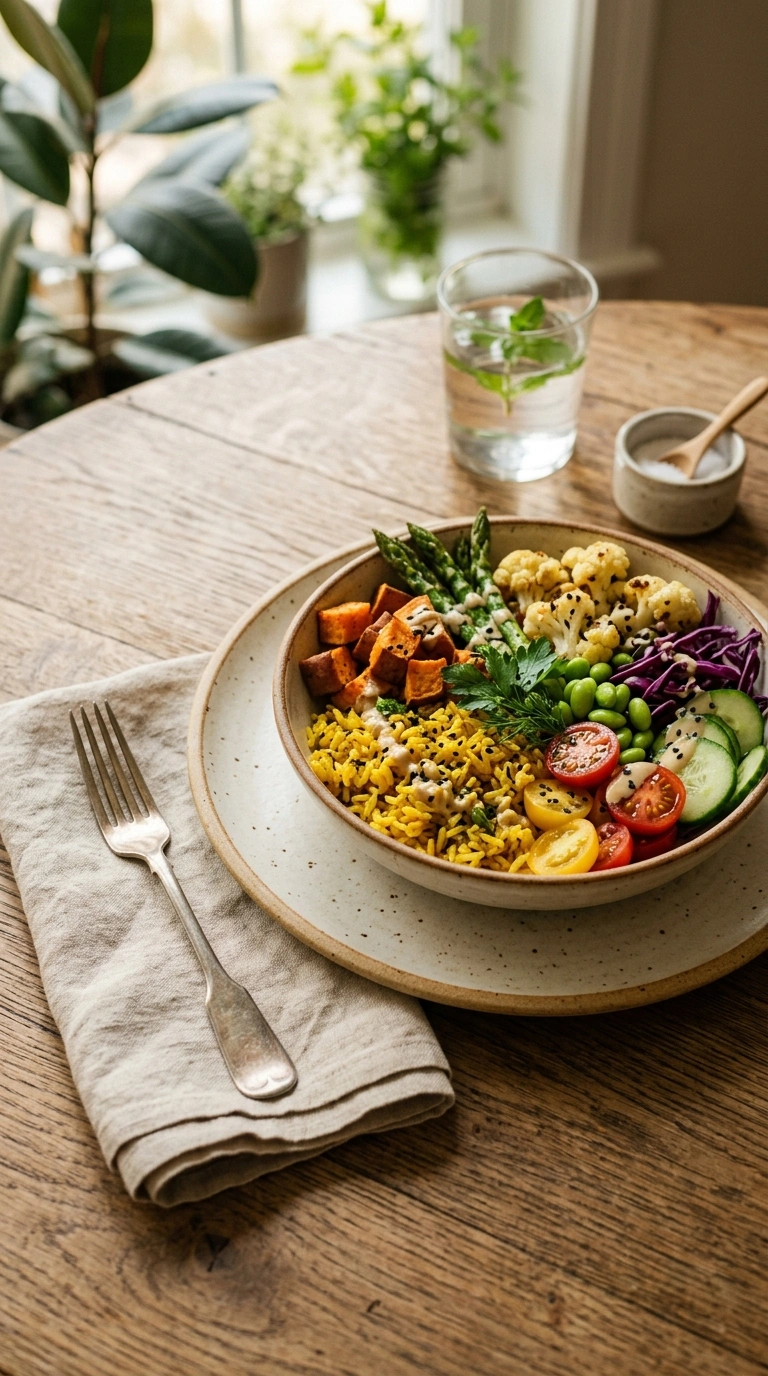 golden 30 min mediterranean rice bowl ready to serve