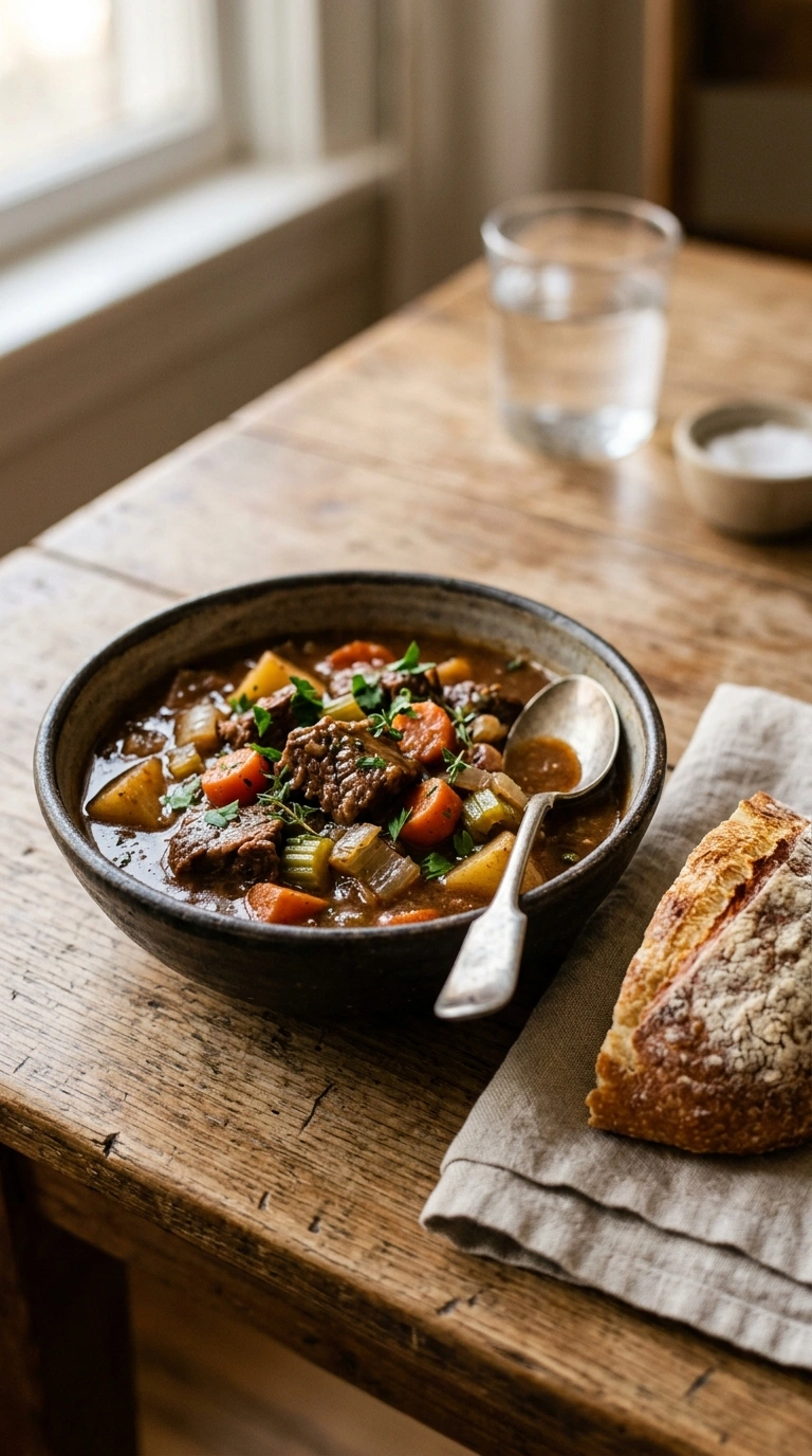 deep rich slow cooker beef stew ready to serve