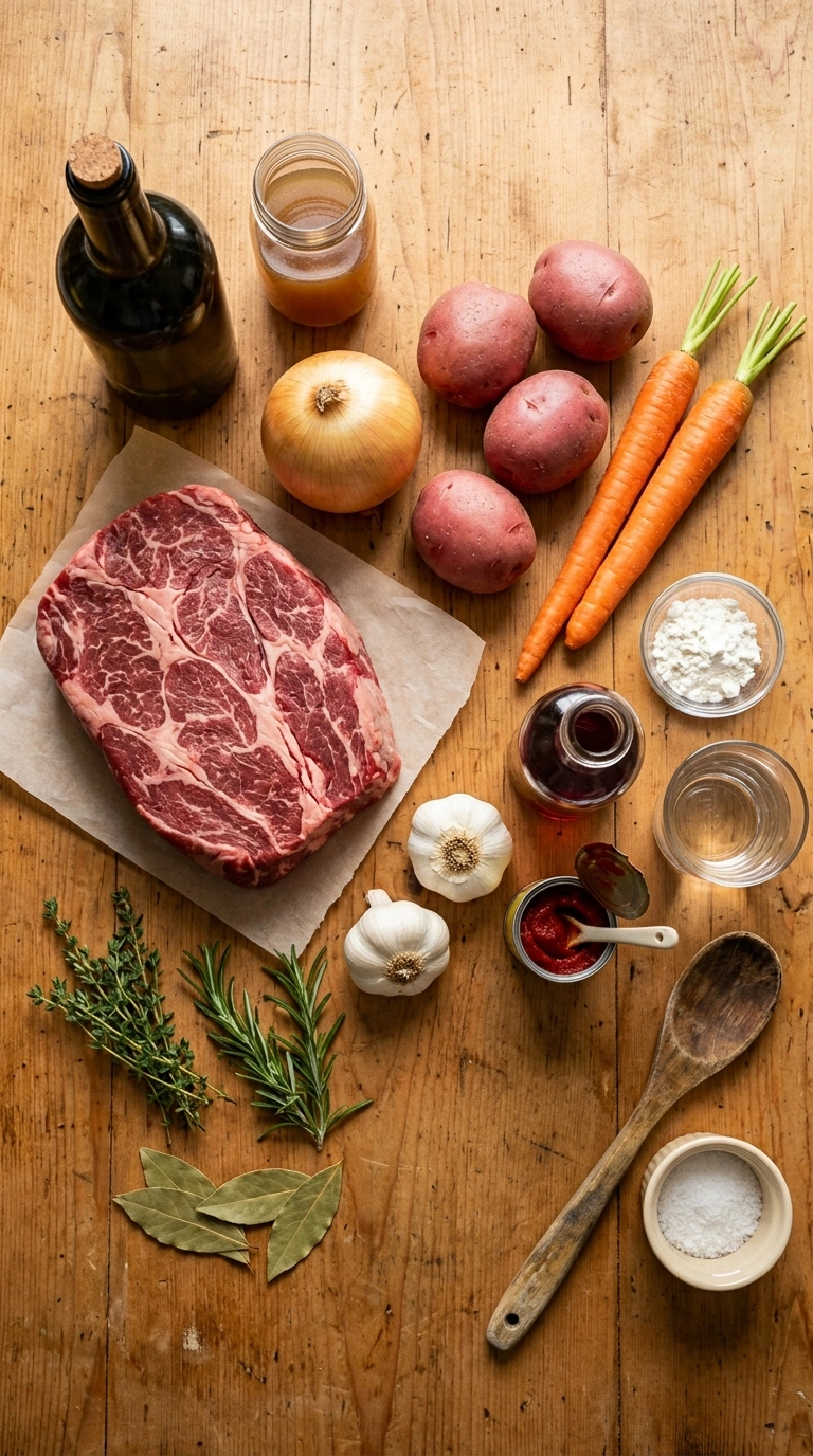 Ingredients for deep rich slow cooker beef pot roast