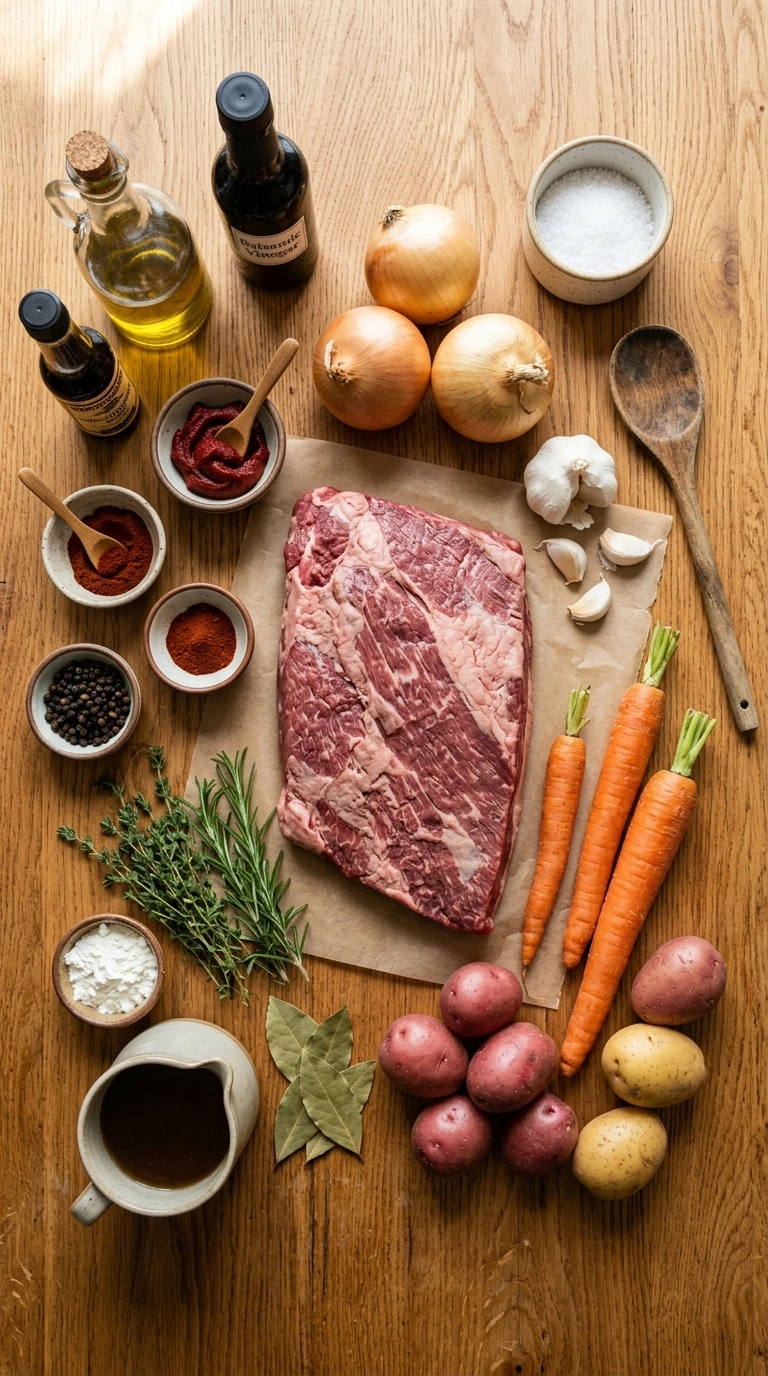 Ingredients for deep rich slow cooker beef brisket