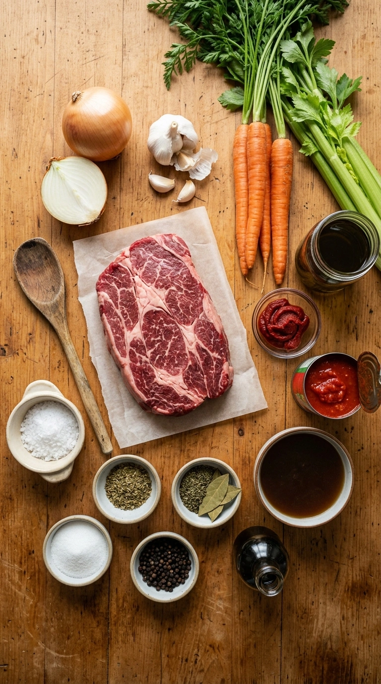 Ingredients for deep rich slow cooker beef ragu