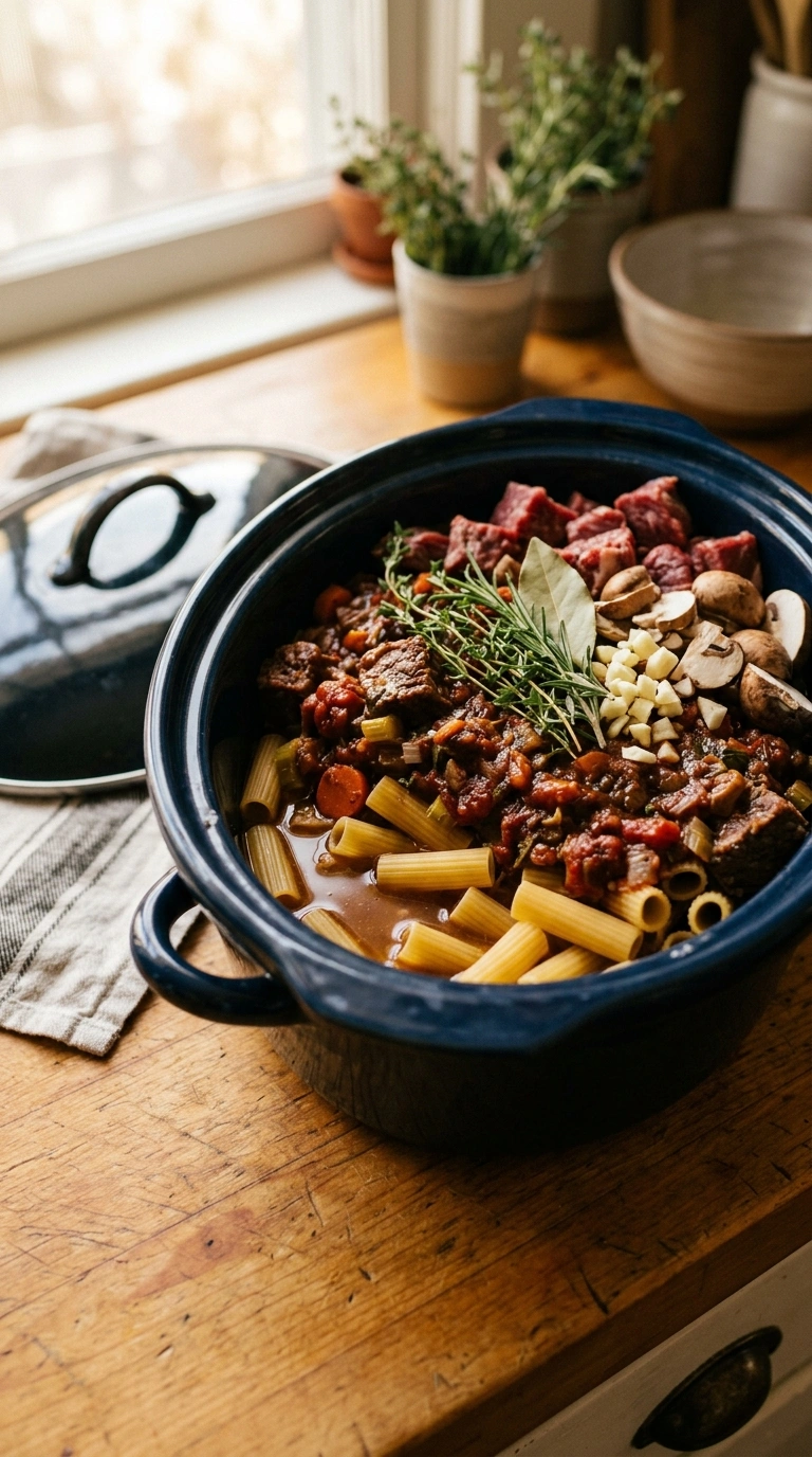 Cooking instructions for deep rich slow cooker beef ragu