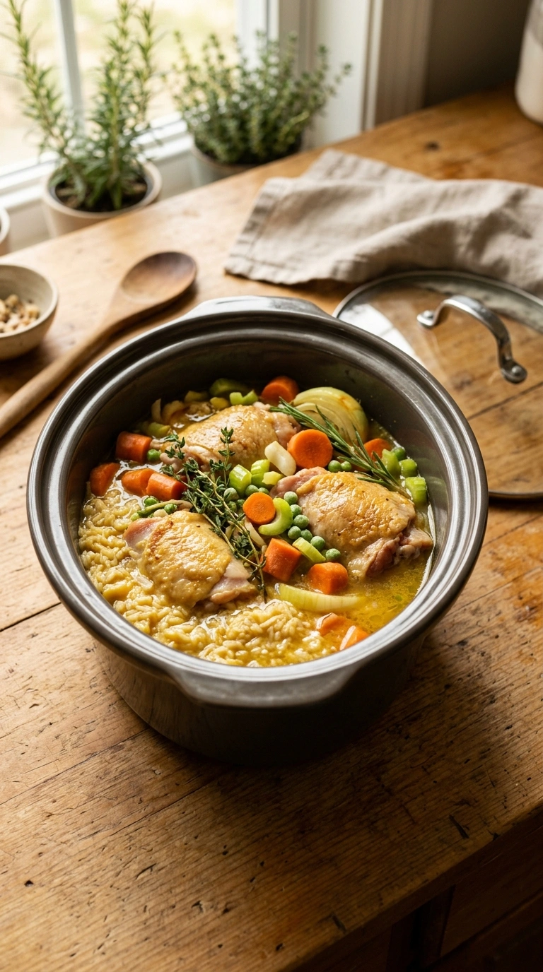 Cooking instructions for tender rich slow cooker chicken and rice