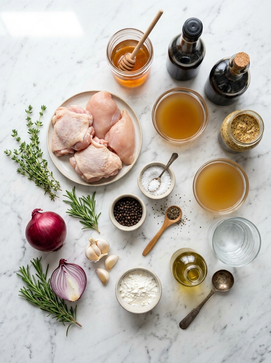Ingredients for tender rich slow cooker chicken stew