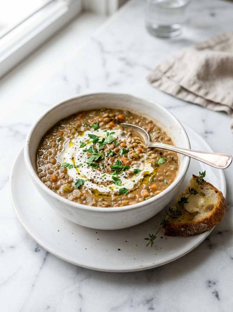 Creamy Hearty Lentil Soup Slow Cooker Recipe | Cozy Fall Family Bowl