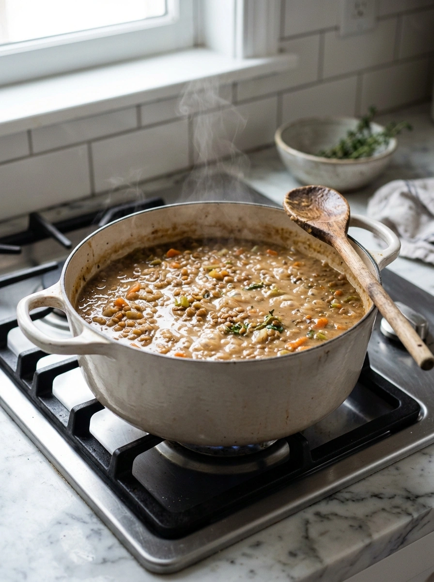 Cooking instructions for creamy hearty slow cooker lentil soup