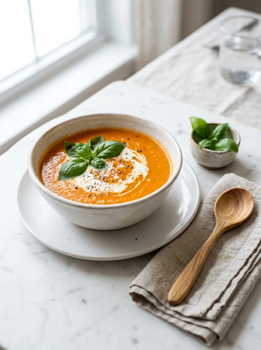 creamy comforting slow cooker tomato soup ready to serve