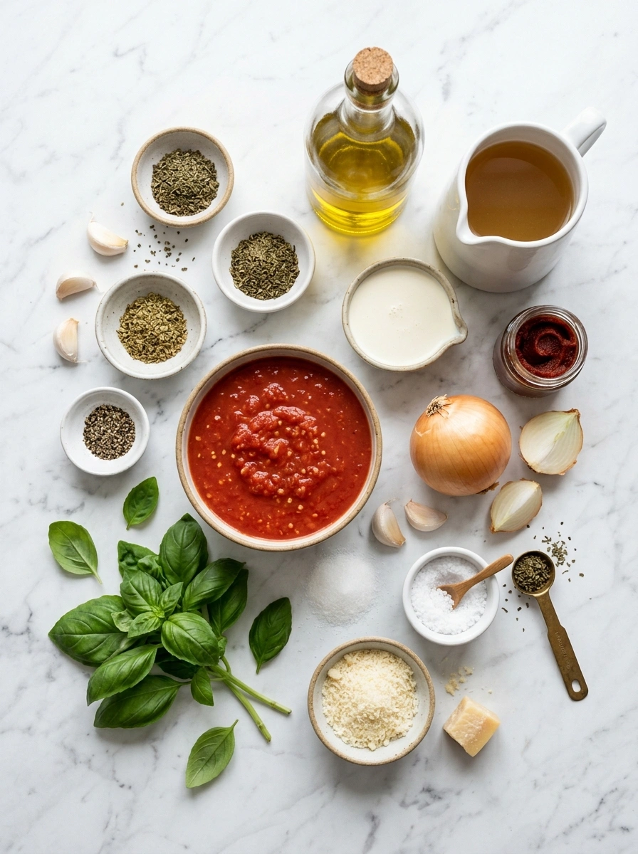 Ingredients for creamy comforting slow cooker tomato soup