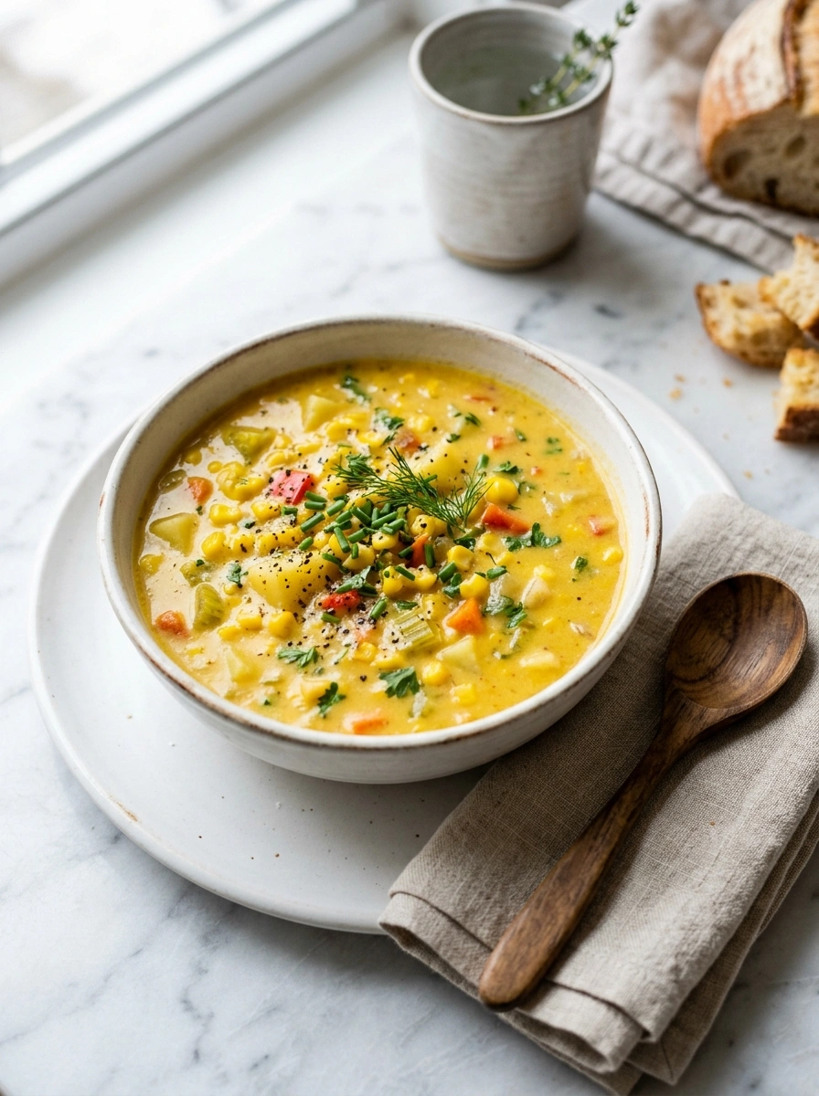 creamy hearty slow cooker corn chowder ready to serve