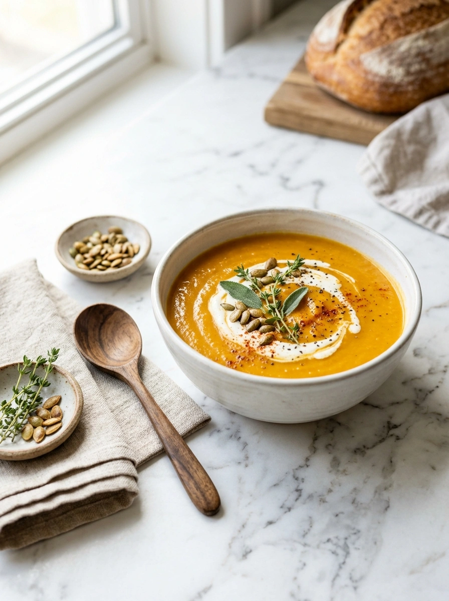 creamy hearty slow cooker pumpkin soup ready to serve