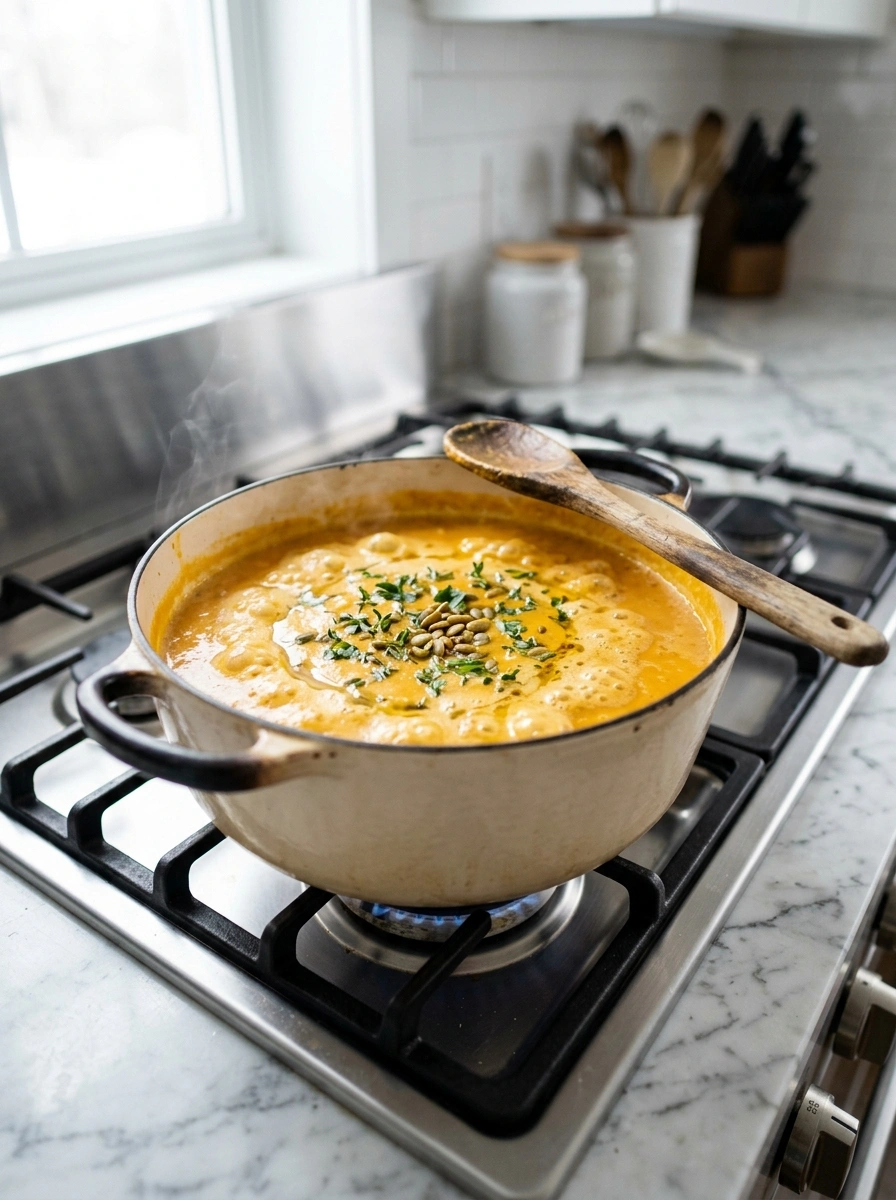 Cooking instructions for creamy hearty slow cooker pumpkin soup