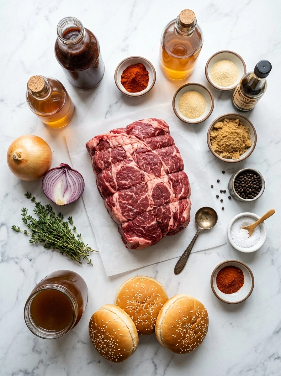 Ingredients for smoky slow cooker BBQ pulled beef