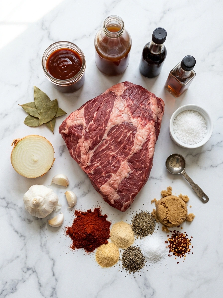 Ingredients for smoky slow cooker BBQ brisket