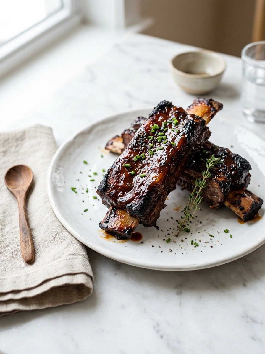 smoky slow cooker BBQ beef ribs ready to serve