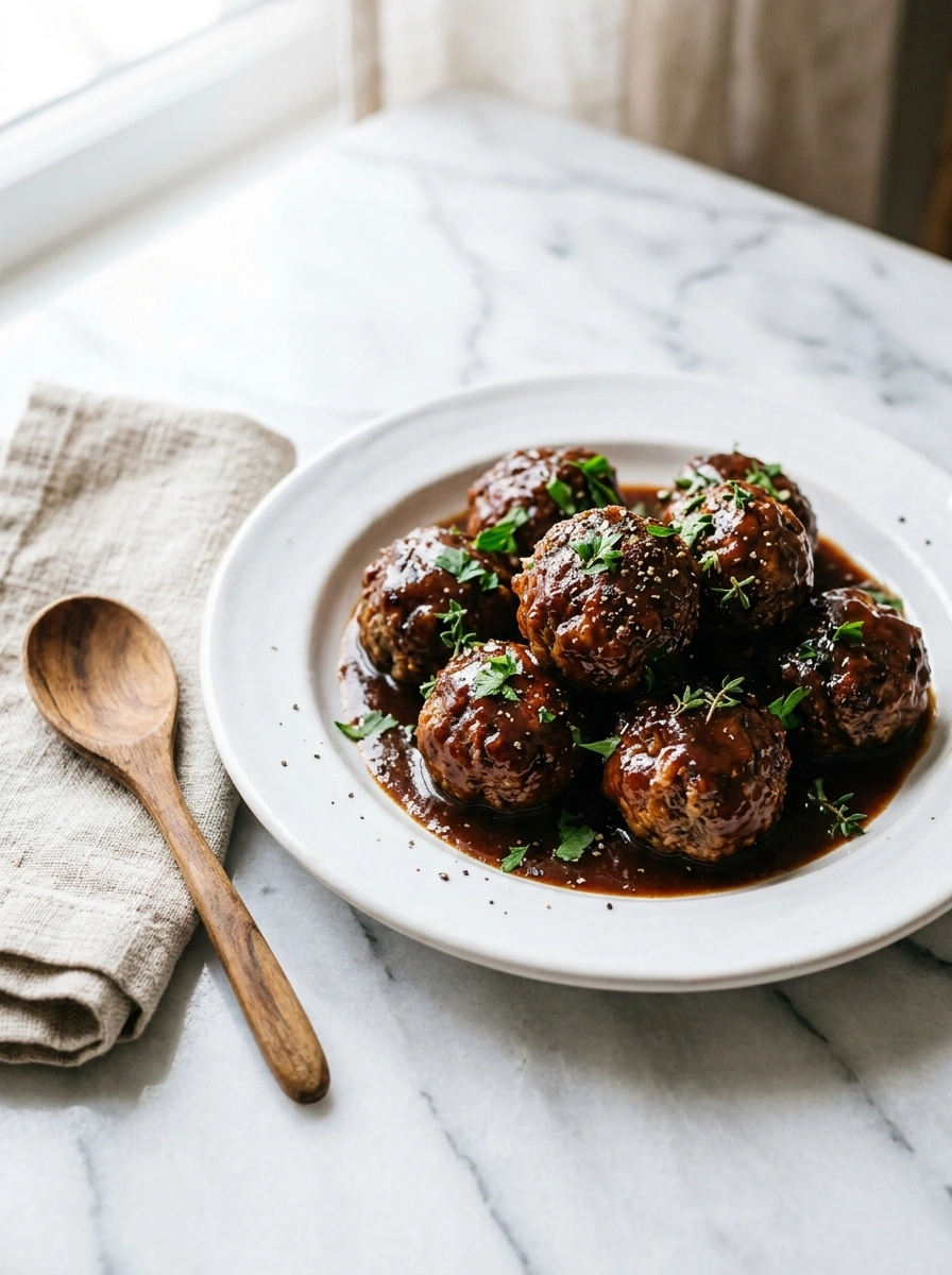 smoky slow cooker BBQ meatballs ready to serve