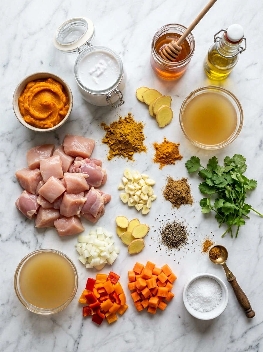 Ingredients for cozy slow cooker pumpkin curry