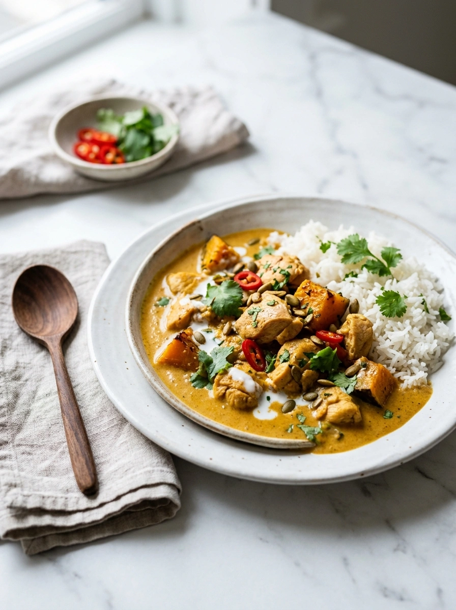 cozy slow cooker pumpkin curry ready to serve
