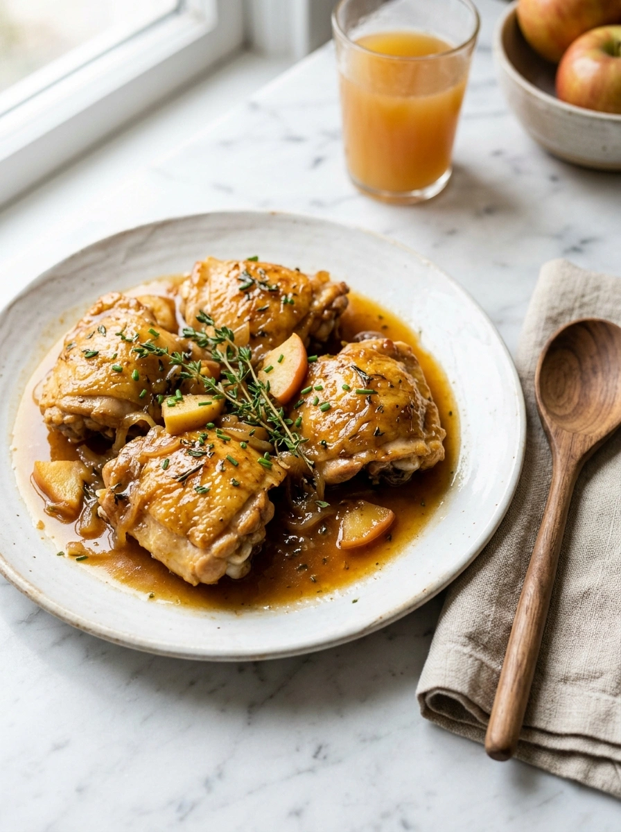 cozy slow cooker apple cider chicken ready to serve