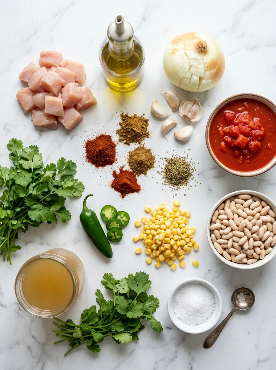 Ingredients for cozy slow cooker chicken chili