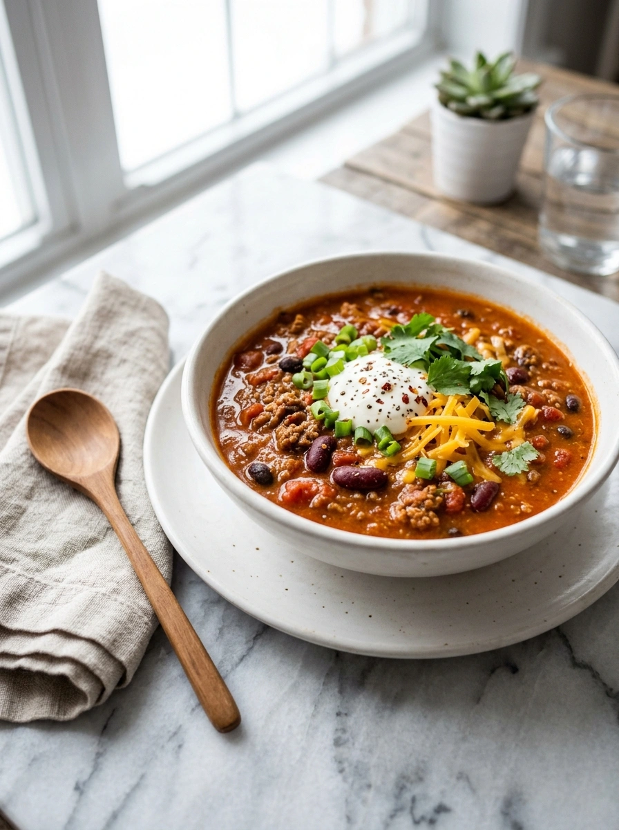 cozy slow cooker pumpkin chili ready to serve