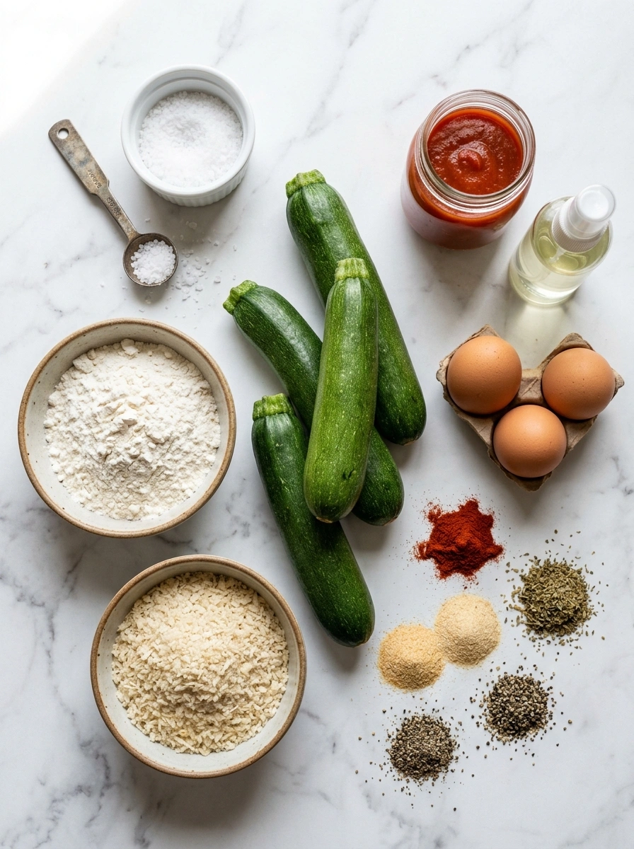 Ingredients for crispy golden air fryer zucchini fries