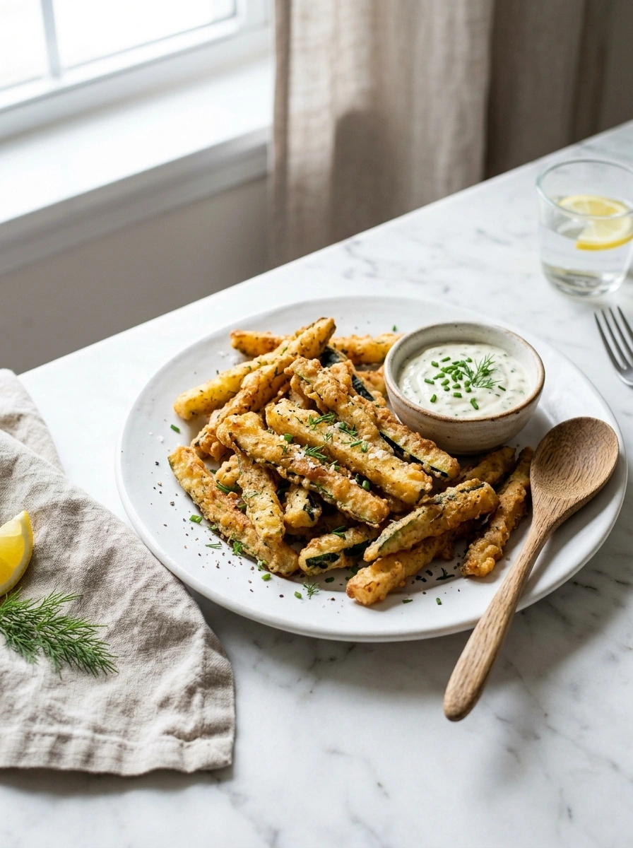 crispy golden air fryer zucchini fries ready to serve