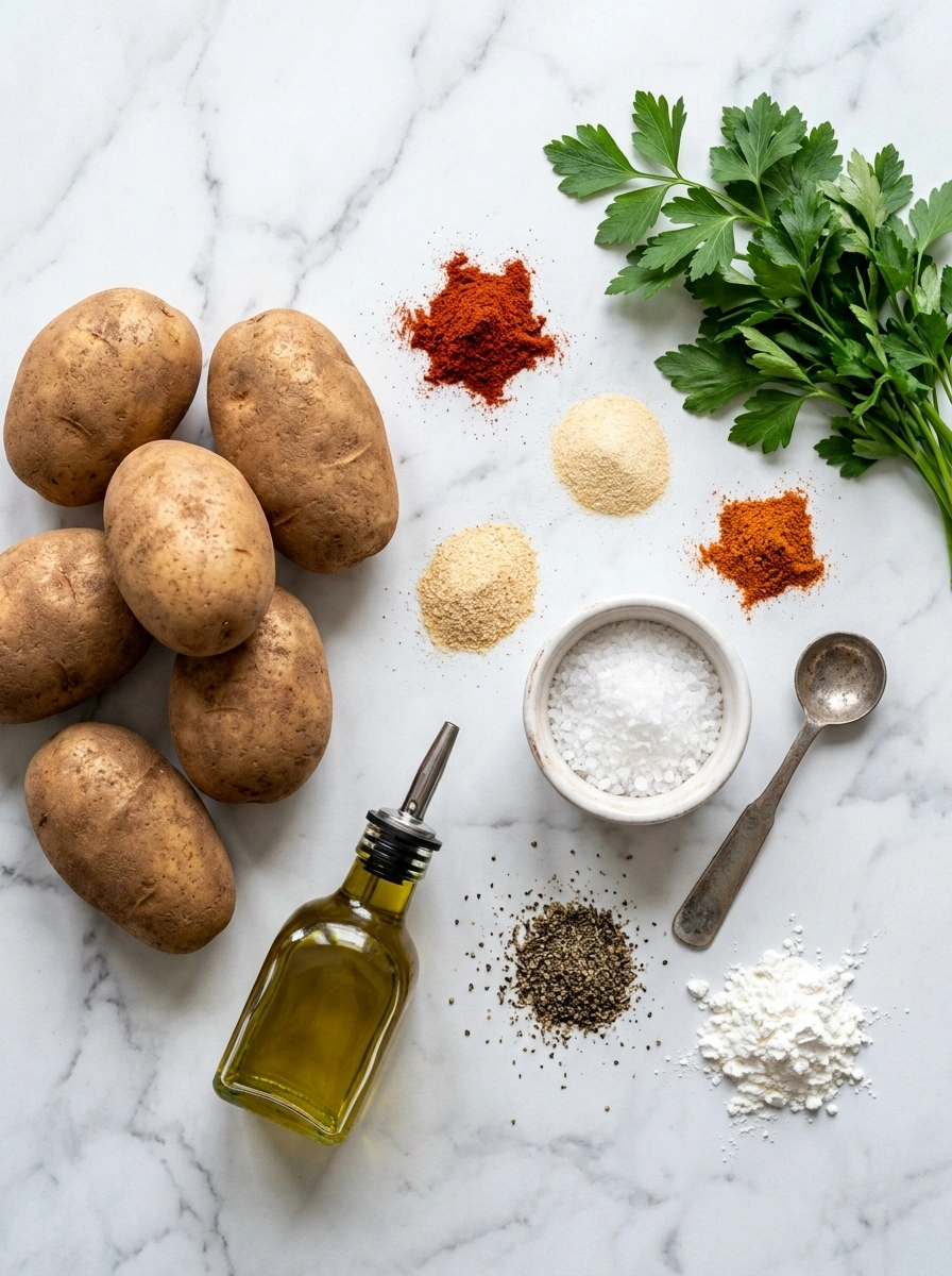 Ingredients for crispy golden air fryer potato wedges