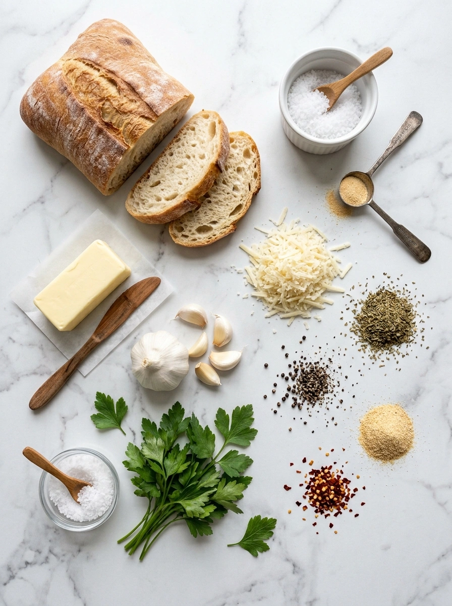 Ingredients for crispy golden air fryer garlic bread