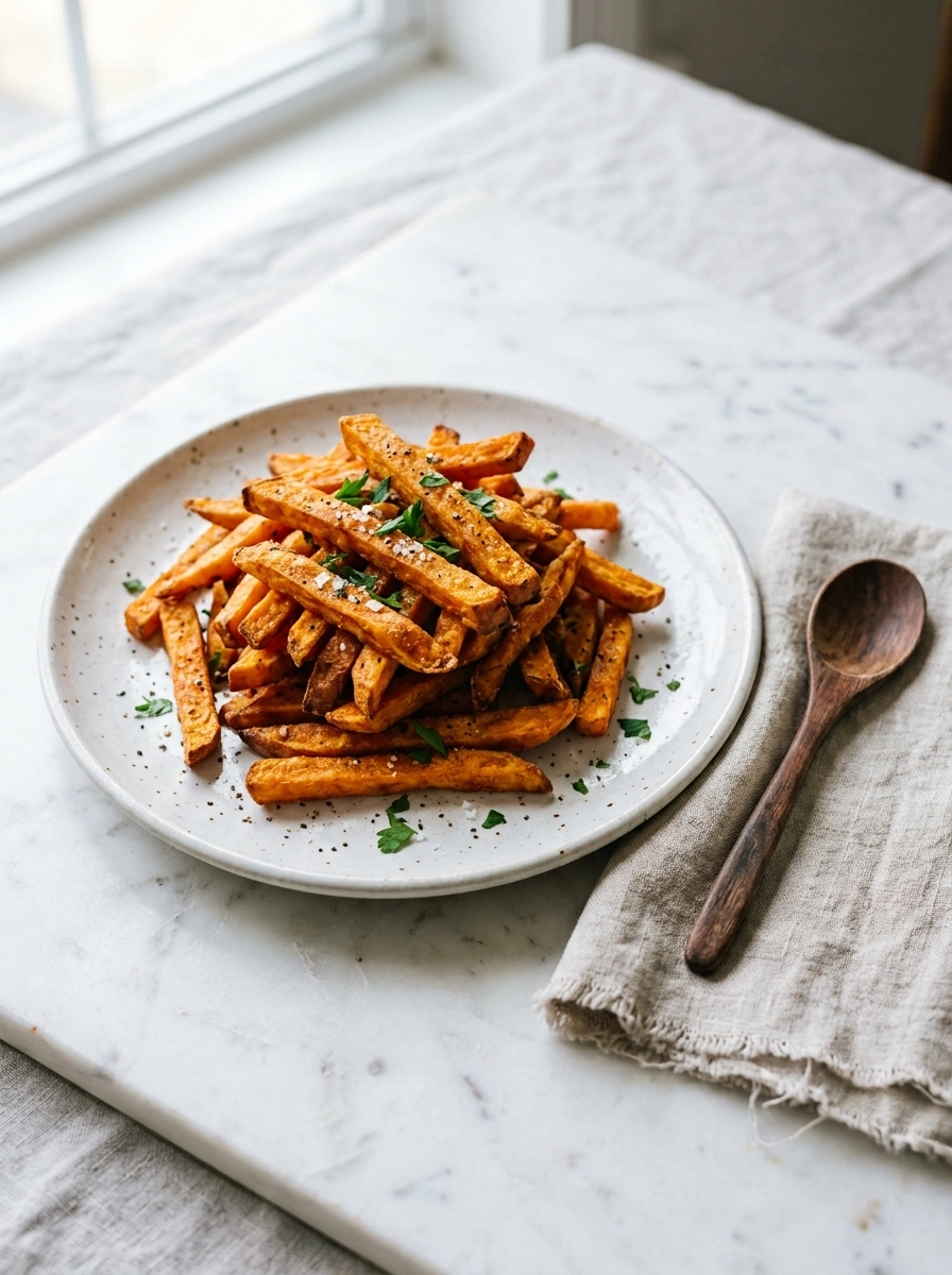 crispy golden air fryer sweet potato fries ready to serve