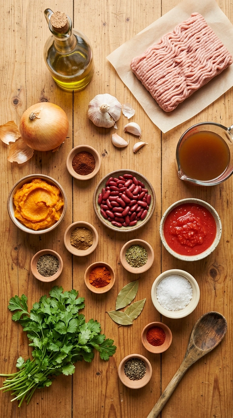 Ingredients for pumpkin chili recipe