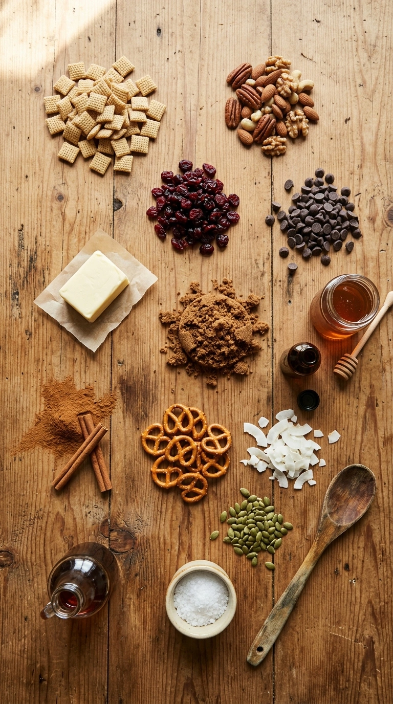 Ingredients for christmas snack mix