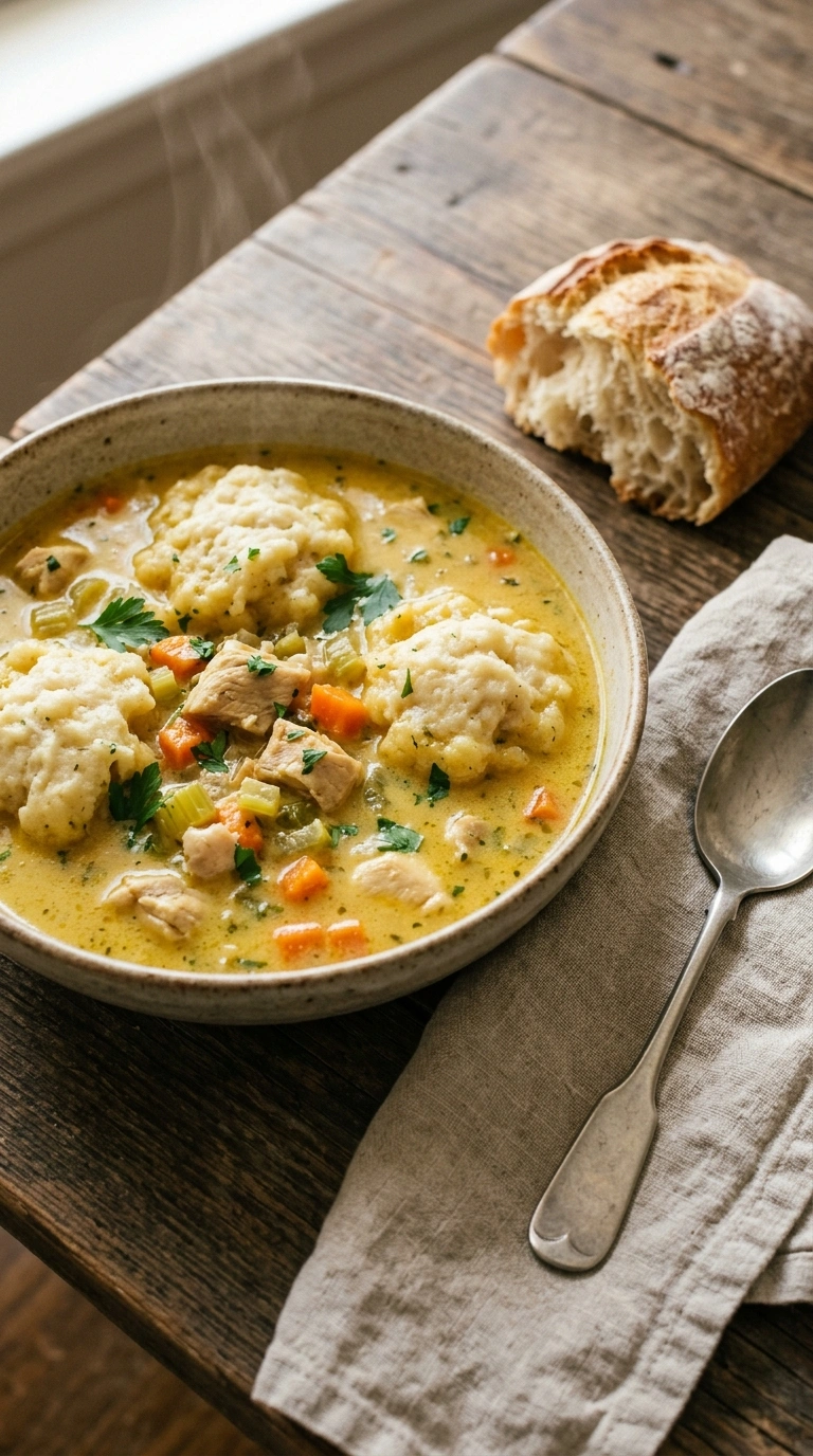 crockpot chicken and dumplings ready to serve