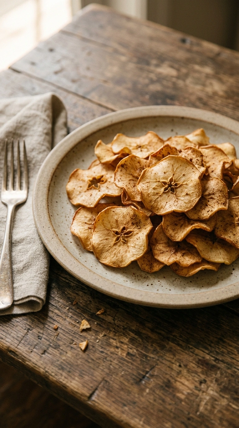 air fryer apple chips ready to serve