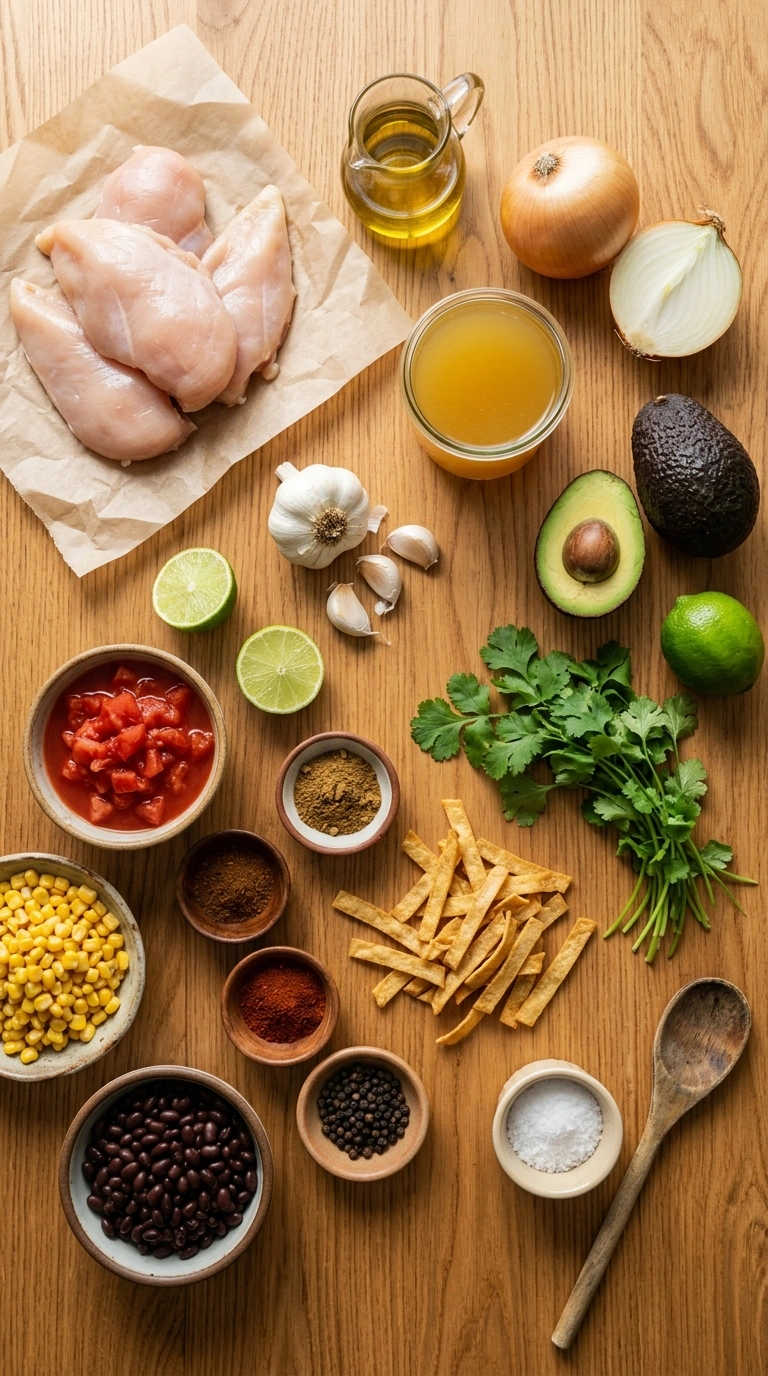 Ingredients for chicken tortilla soup