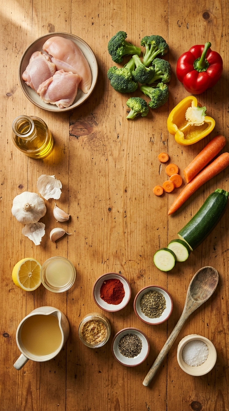 Ingredients for one pan chicken and veggies