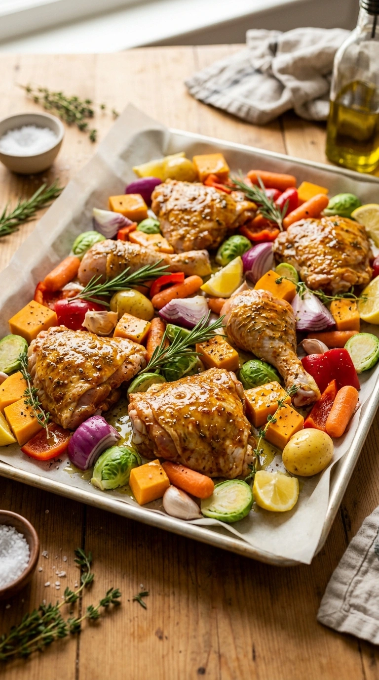 Cooking instructions for one pan chicken and veggies
