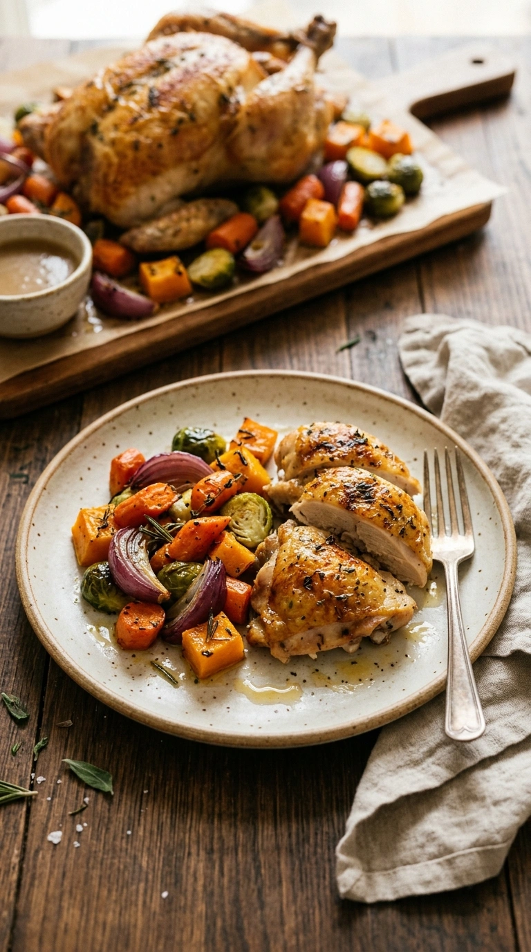 one pan chicken and veggies ready to serve
