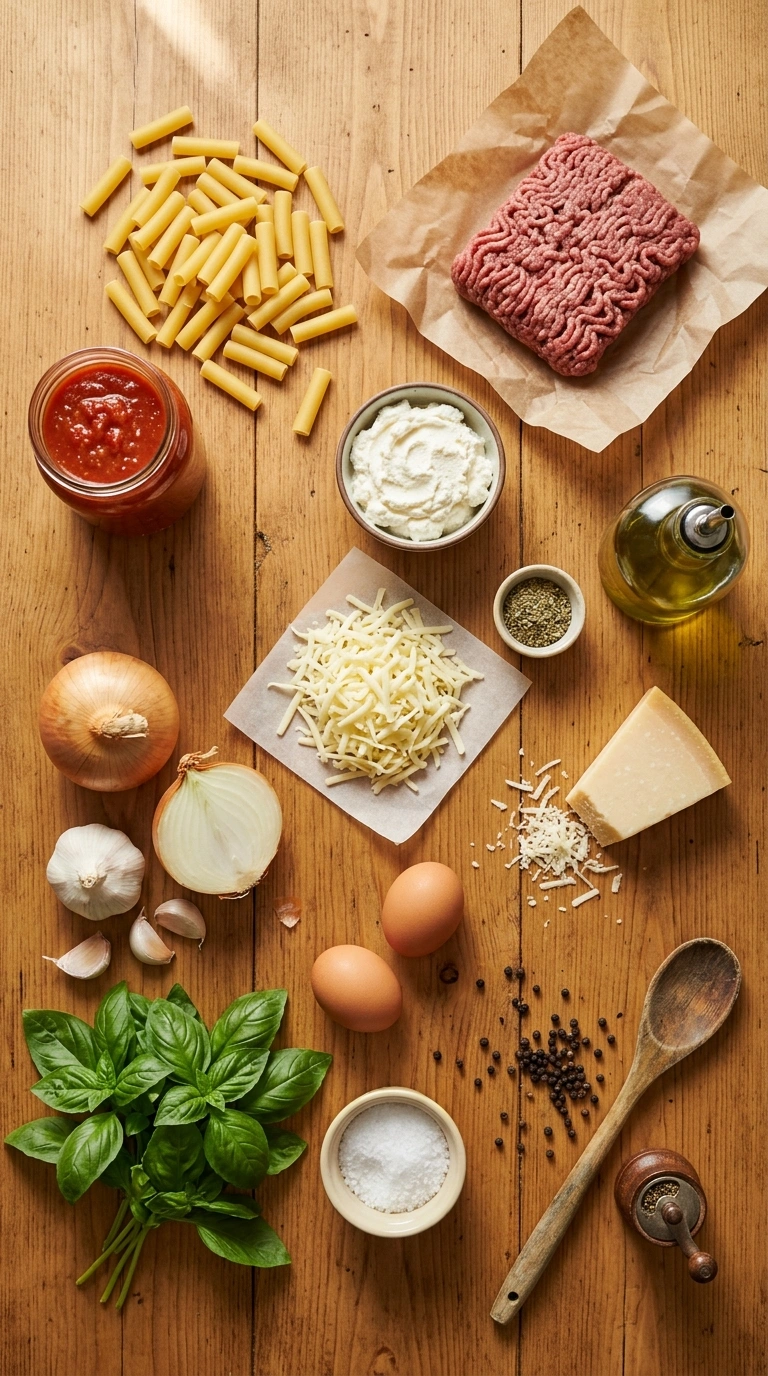 Ingredients for baked ziti