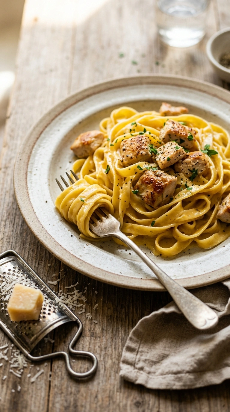 creamy chicken alfredo ready to serve