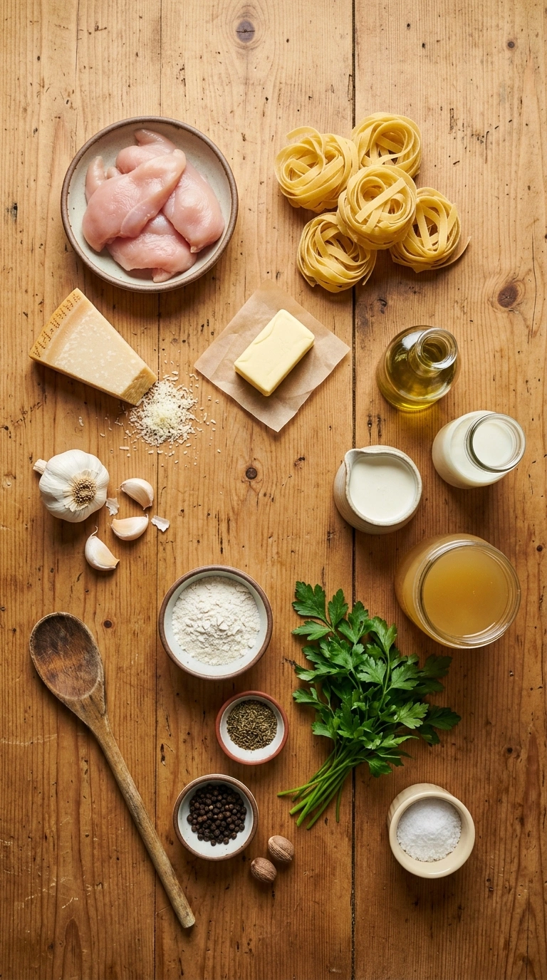 Ingredients for creamy chicken alfredo