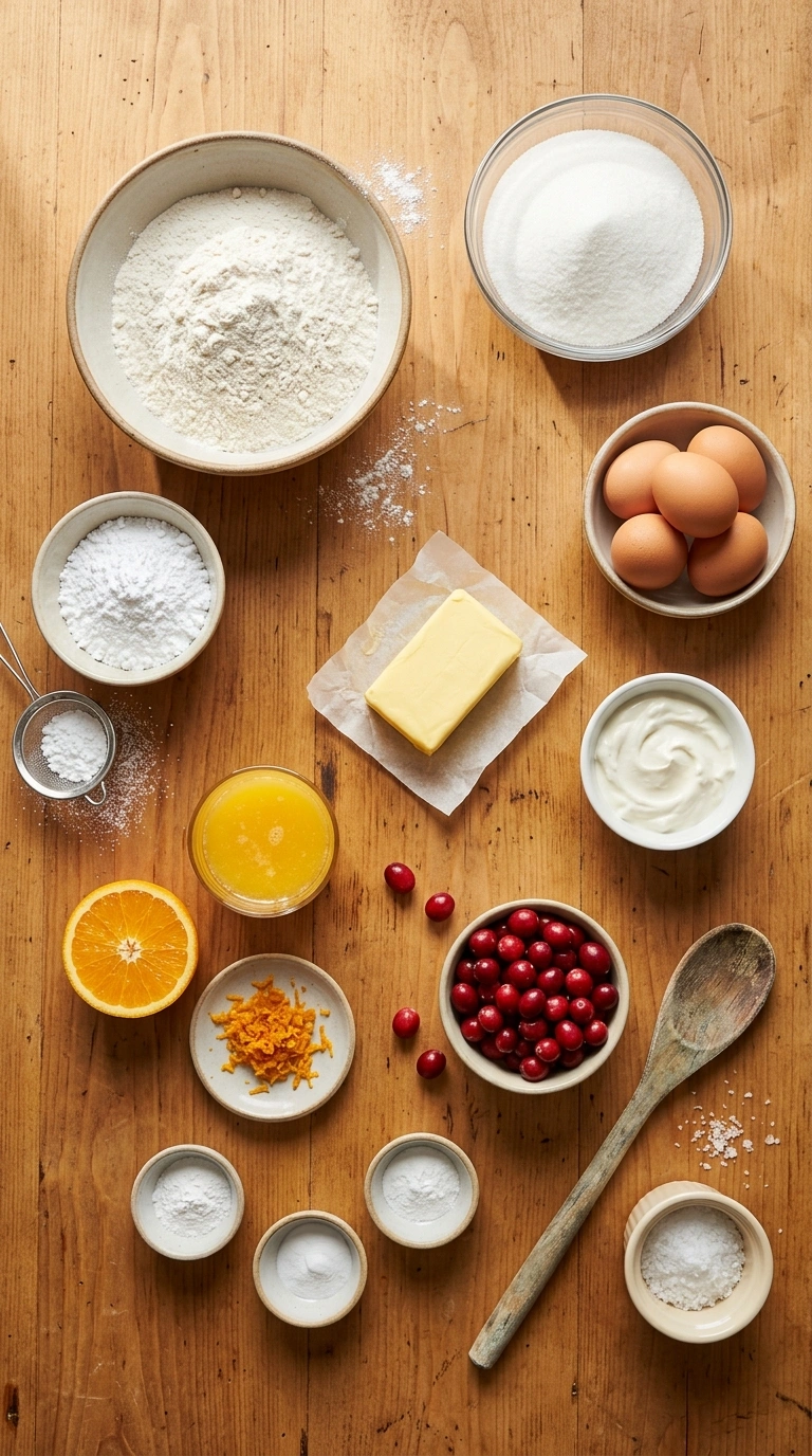 Ingredients for cranberry orange bread