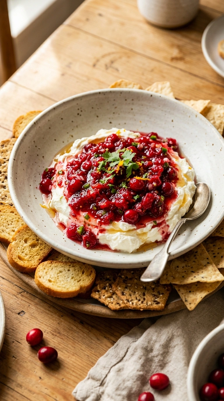 Fresh Cranberry Salsa Served Over Cream Cheese
